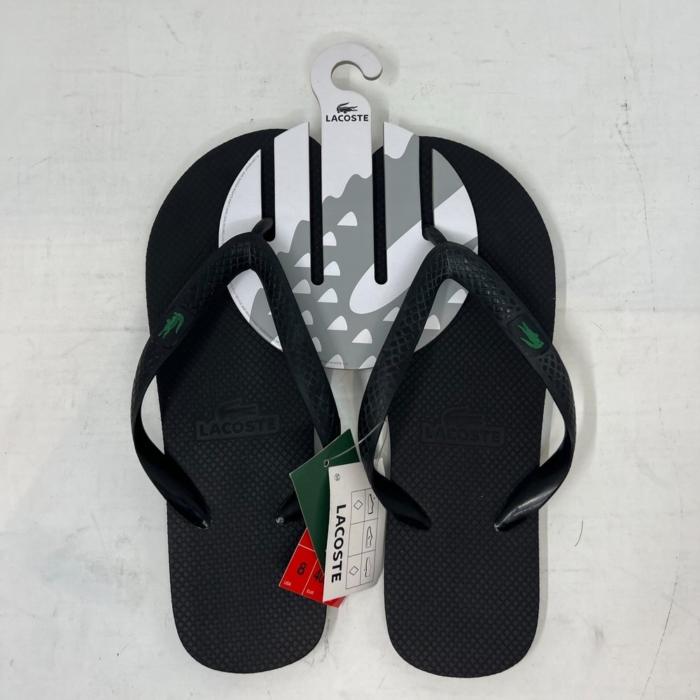 Lacoste Flip Flop Beach Sandals Black with Logo Men's US Size 8 VTG NWT - Picture 14 of 14